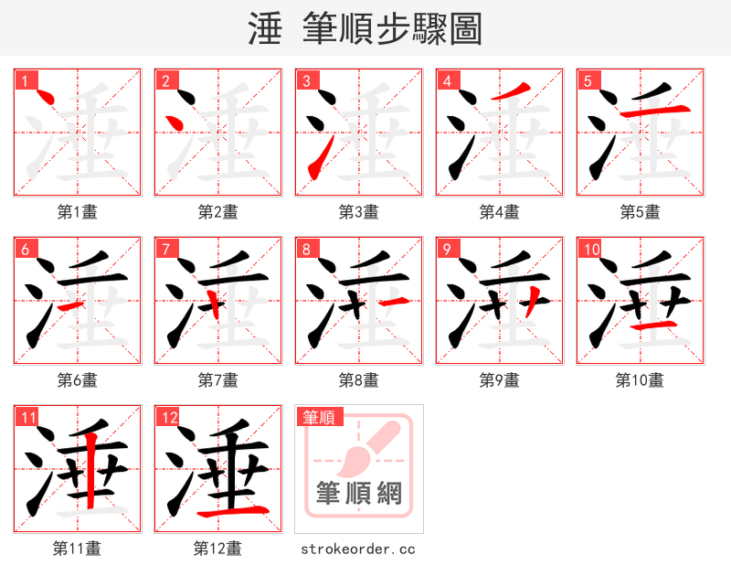 涶 的笔顺分步演示（一笔一画写字）