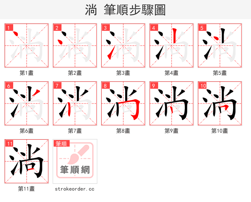 淌 的笔顺分步演示（一笔一画写字）