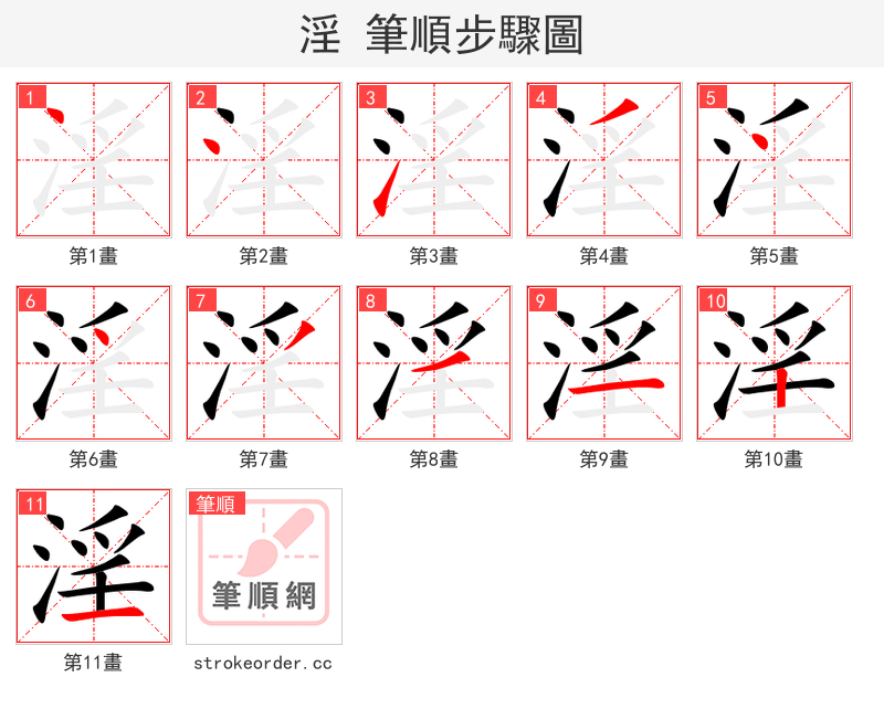 淫 的笔顺分步演示（一笔一画写字）