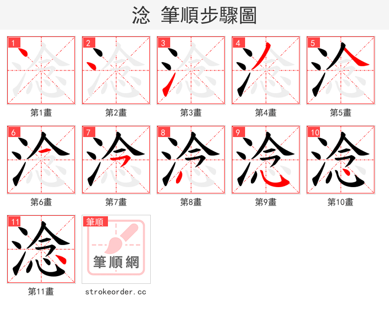 淰 的笔顺分步演示（一笔一画写字）