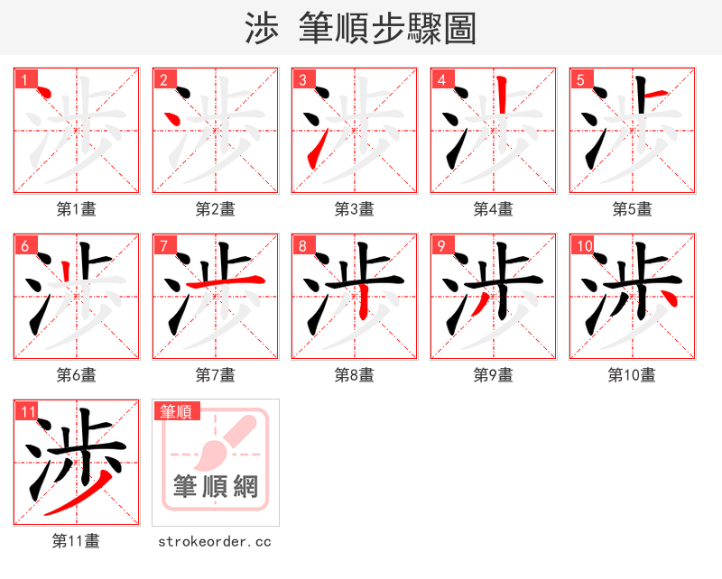 渉 的笔顺分步演示（一笔一画写字）