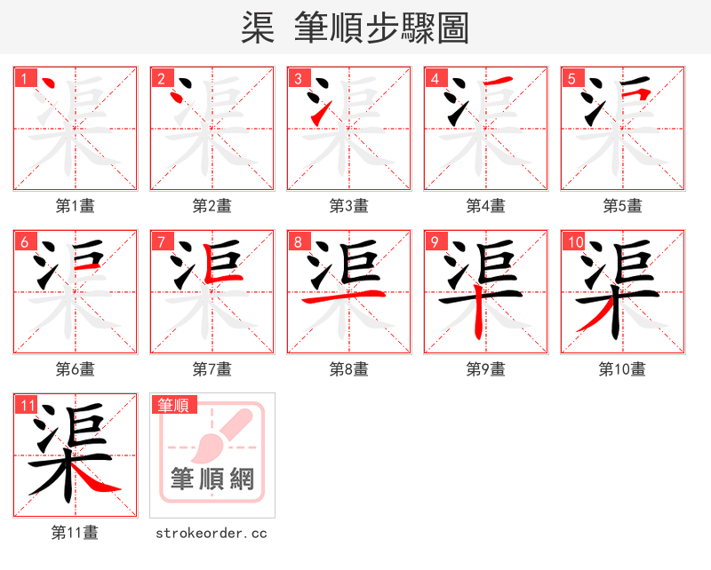 渠 的笔顺分步演示（一笔一画写字）