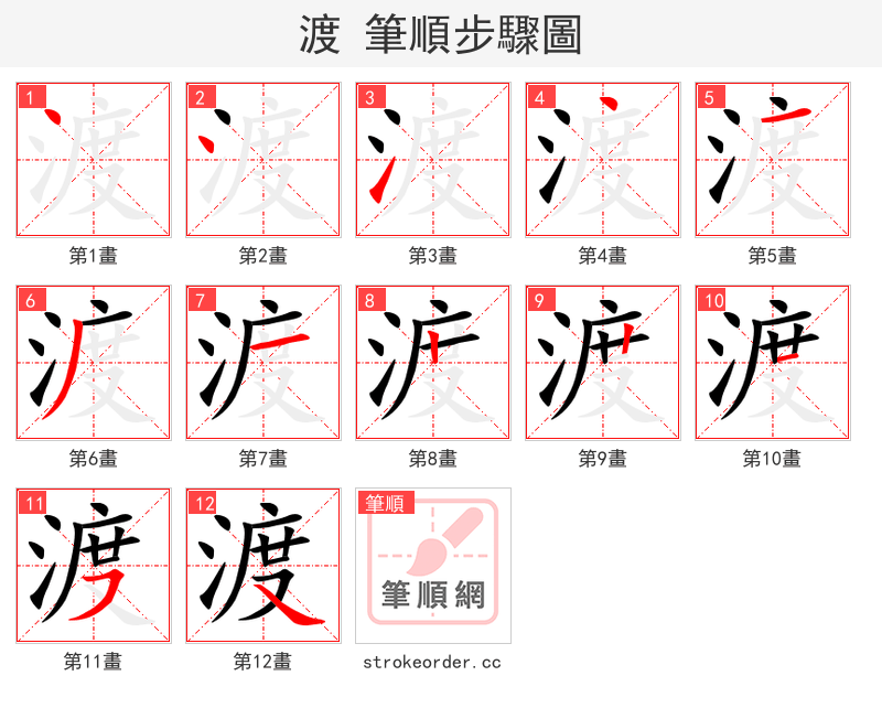stroke order steps of 渡