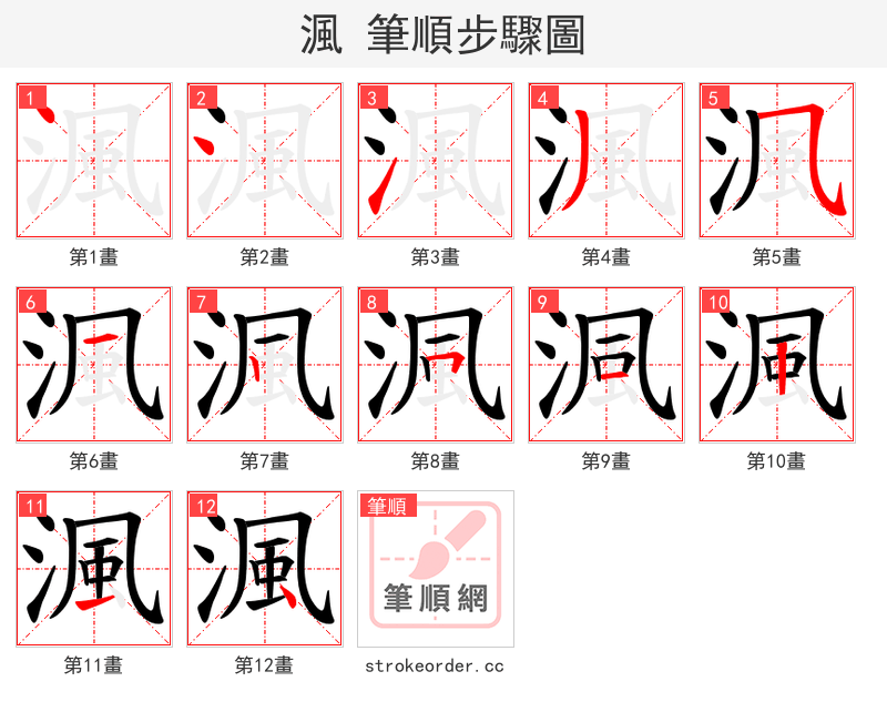 渢 的笔顺分步演示（一笔一画写字）