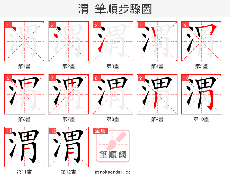 渭 的笔顺分步演示（一笔一画写字）