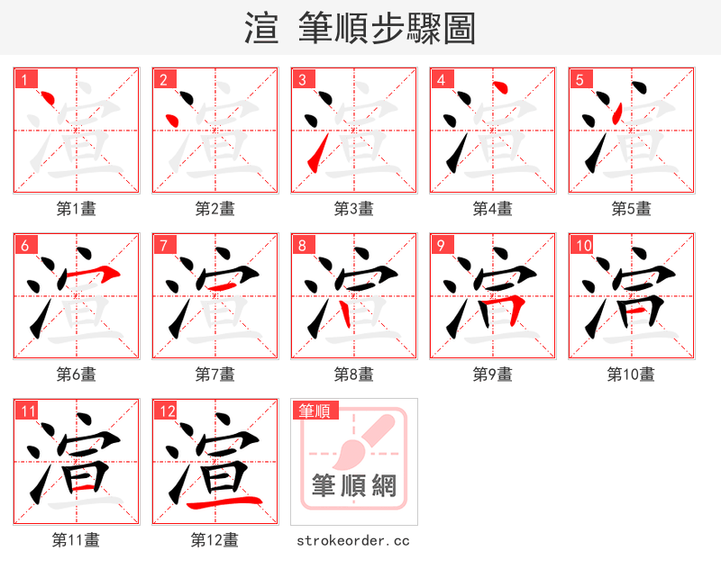 渲 的笔顺分步演示（一笔一画写字）