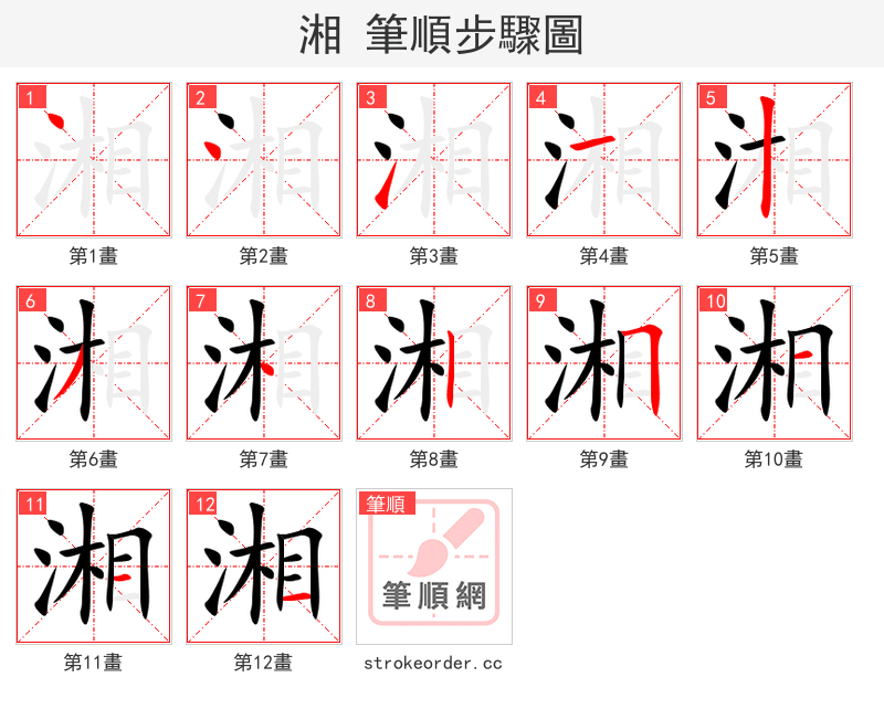 湘 的笔顺分步演示（一笔一画写字）