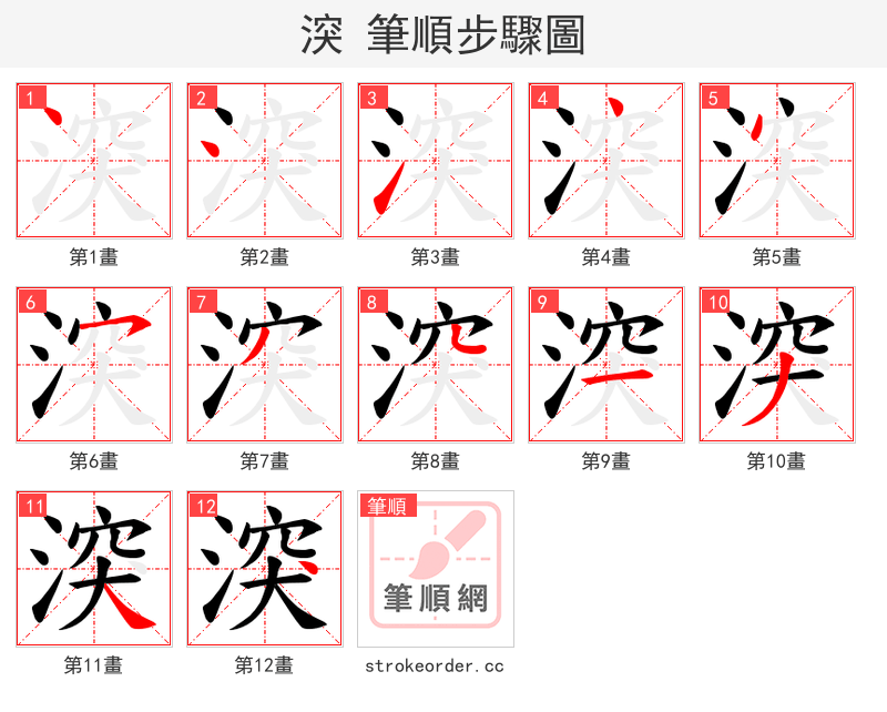 湥 的笔顺分步演示（一笔一画写字）