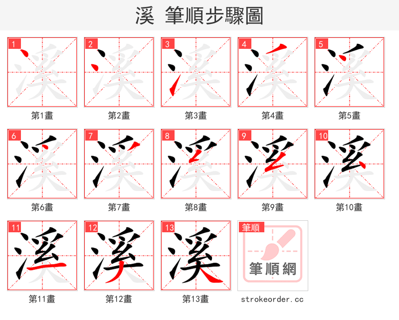 stroke order steps of 溪
