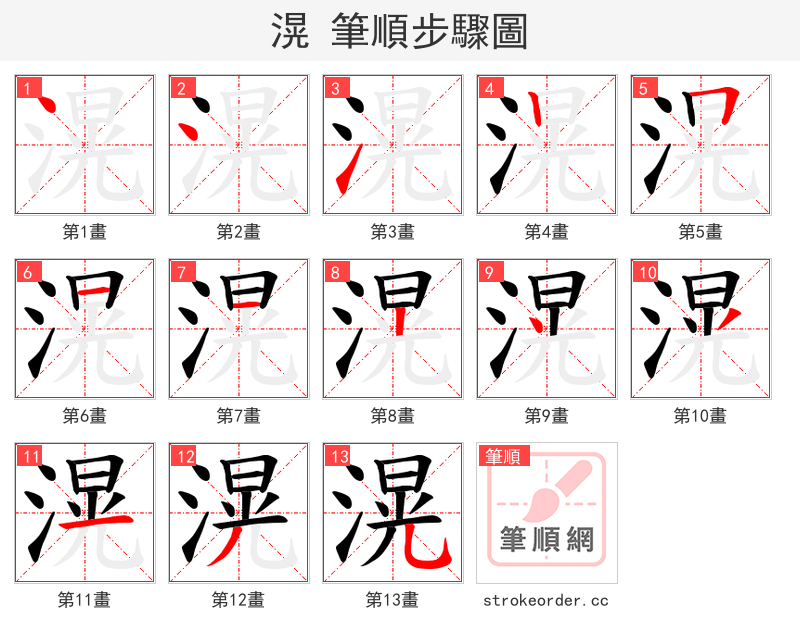 滉 的笔顺分步演示（一笔一画写字）