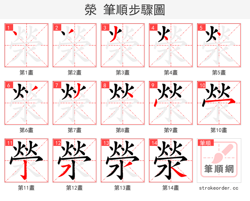 滎 的笔顺分步演示（一笔一画写字）