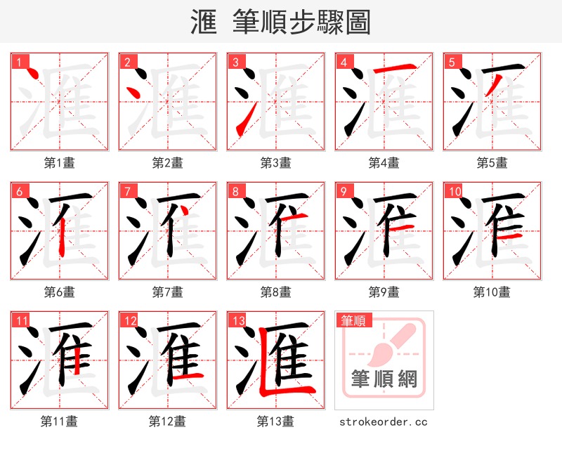 滙 的笔顺分步演示（一笔一画写字）