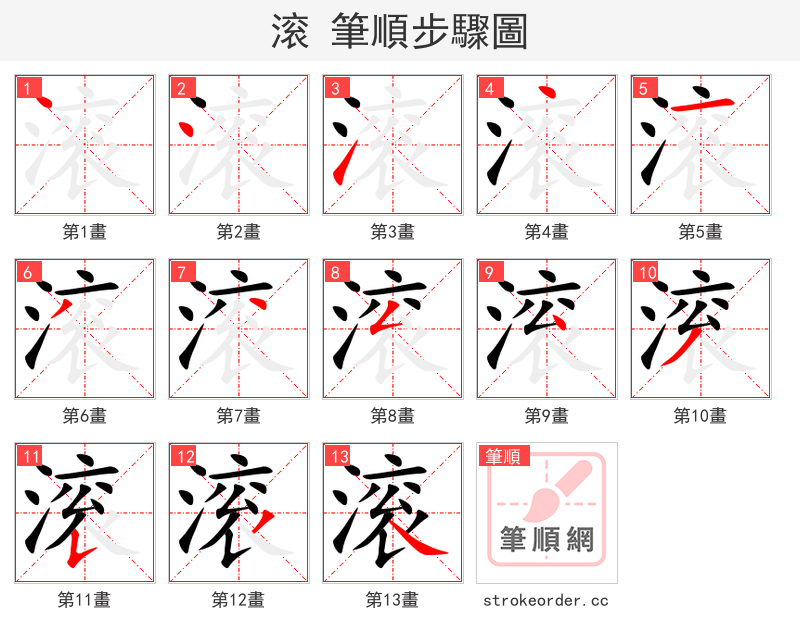 滚 的笔顺分步演示（一笔一画写字）