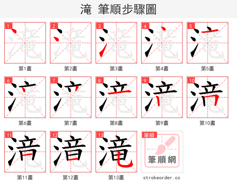 滝 的笔顺分步演示（一笔一画写字）