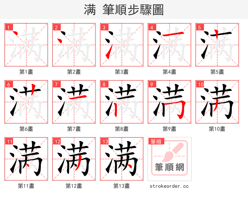 满 的笔顺分步演示（一笔一画写字）