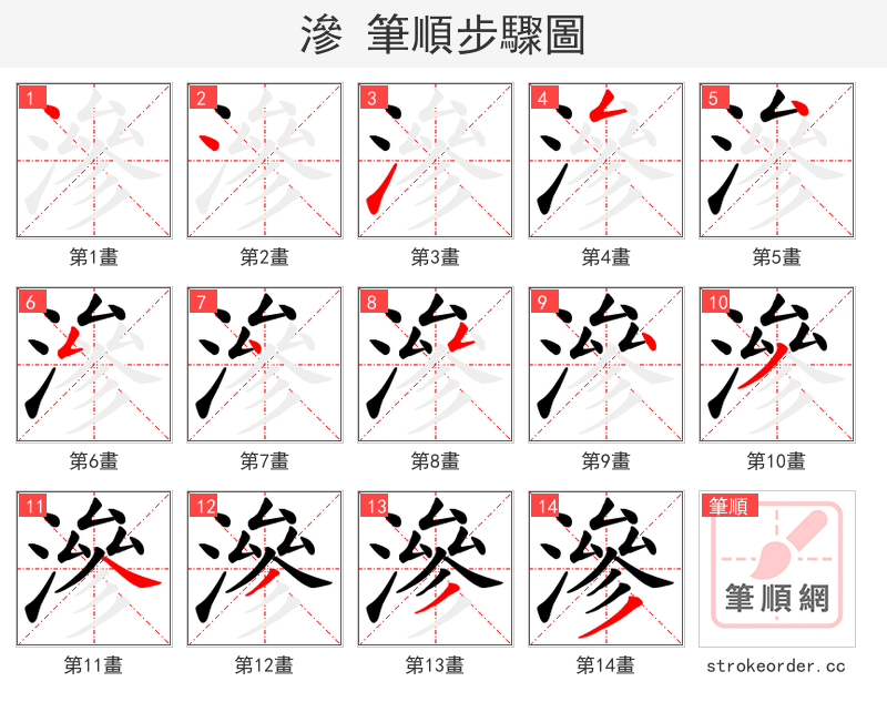 滲 的笔顺分步演示（一笔一画写字）