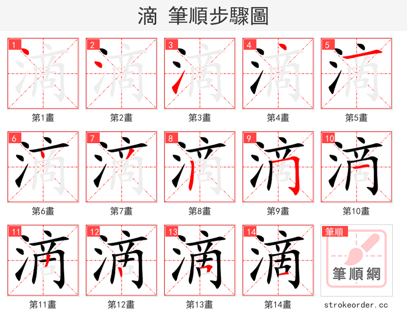 滴 的笔顺分步演示（一笔一画写字）