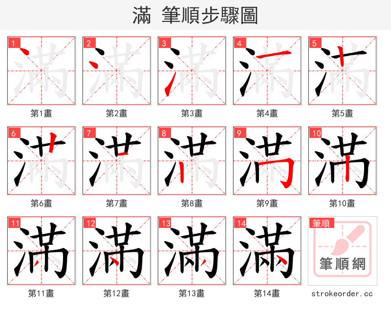 滿 的笔顺分步演示（一笔一画写字）