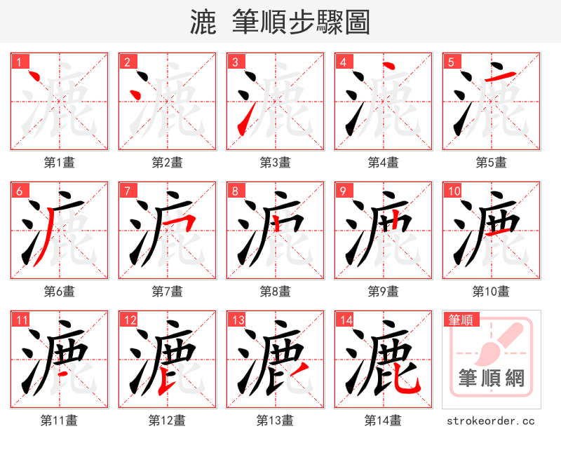 漉 的笔顺分步演示（一笔一画写字）