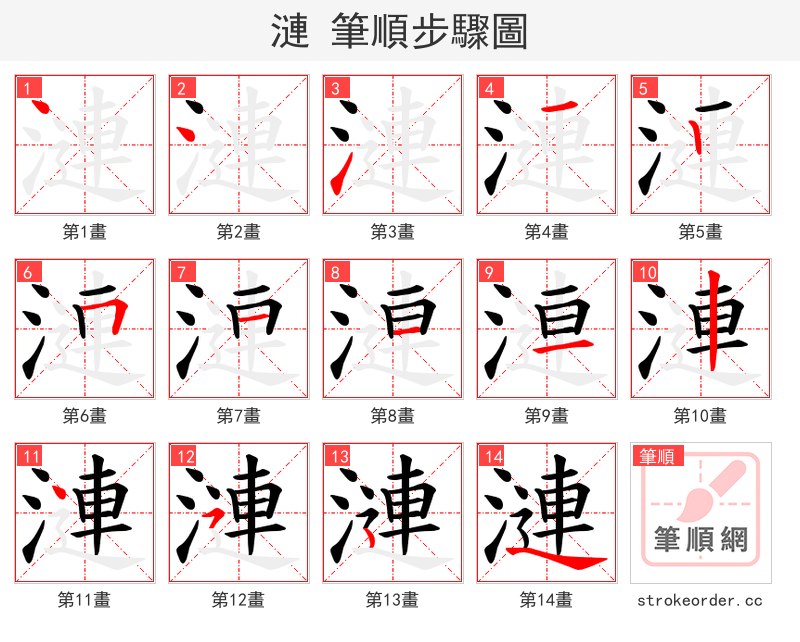 漣 的笔顺分步演示（一笔一画写字）