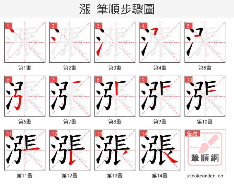 漲 的笔顺分步演示（一笔一画写字）