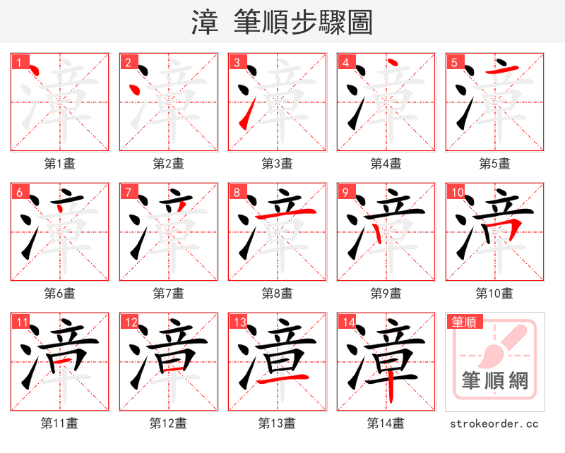 漳 的笔顺分步演示（一笔一画写字）