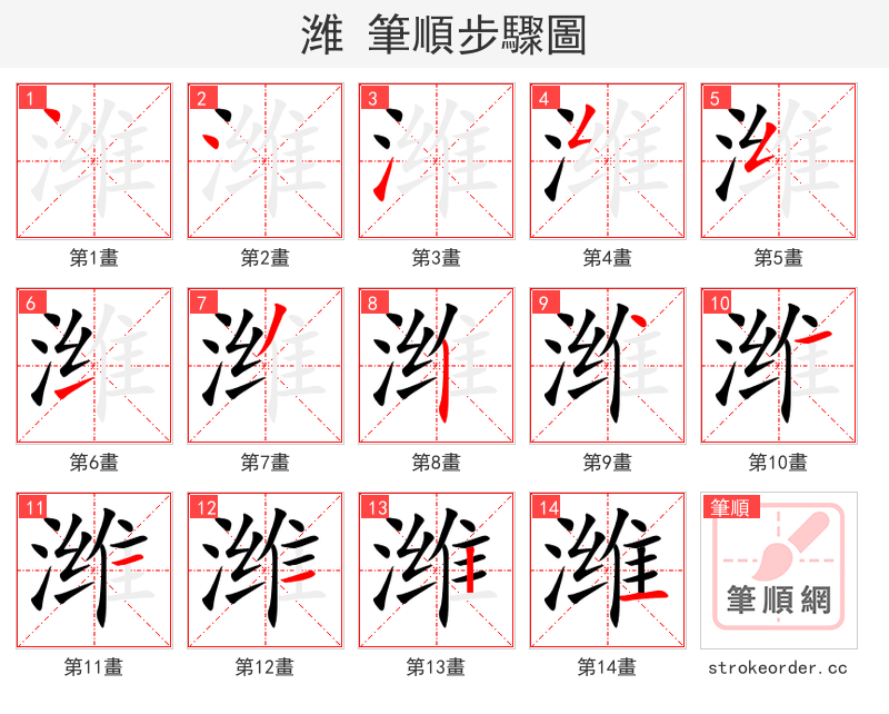 潍 的笔顺分步演示（一笔一画写字）