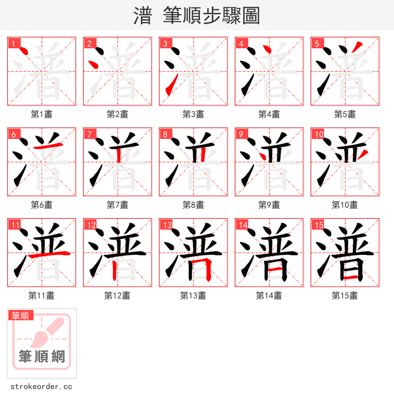 潽 的笔顺分步演示（一笔一画写字）