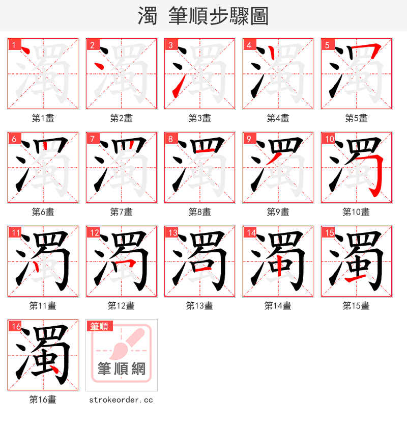 濁 的笔顺分步演示（一笔一画写字）