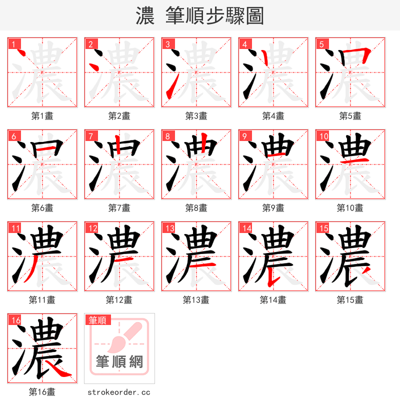 濃 的笔顺分步演示（一笔一画写字）