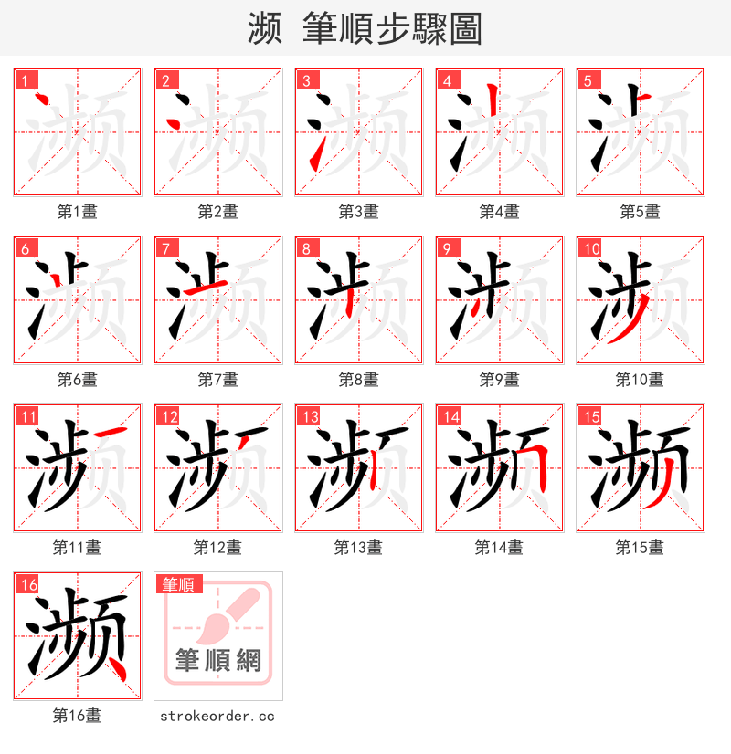 濒 的笔顺分步演示（一笔一画写字）