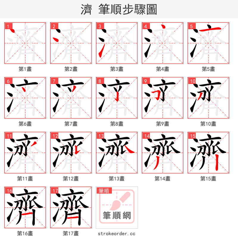 濟 的笔顺分步演示（一笔一画写字）