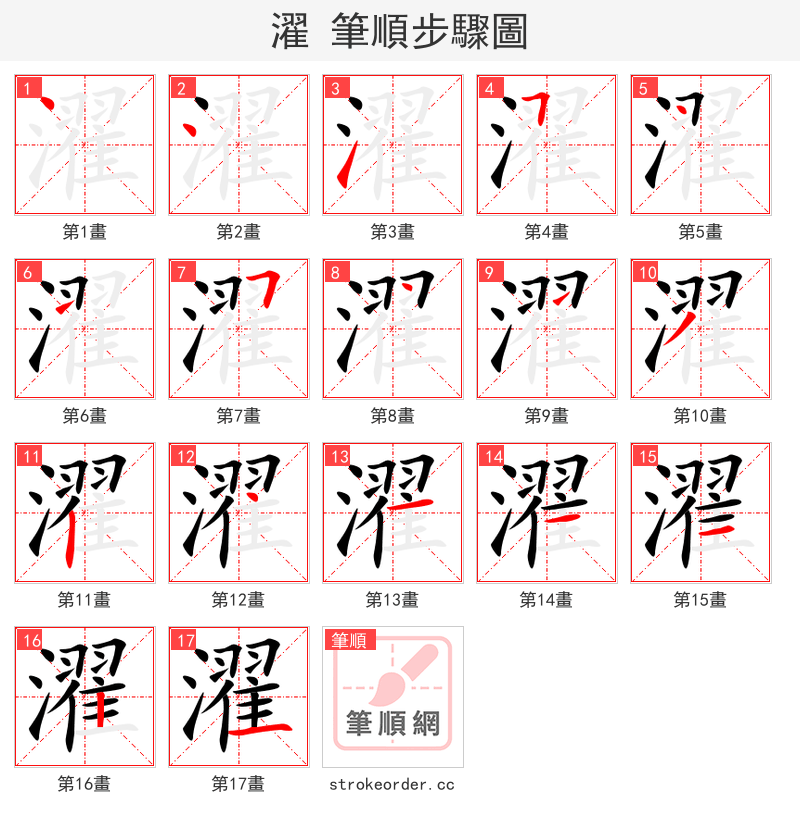 濯 的笔顺分步演示（一笔一画写字）