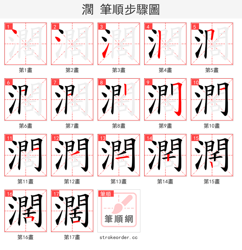 濶 的笔顺分步演示（一笔一画写字）