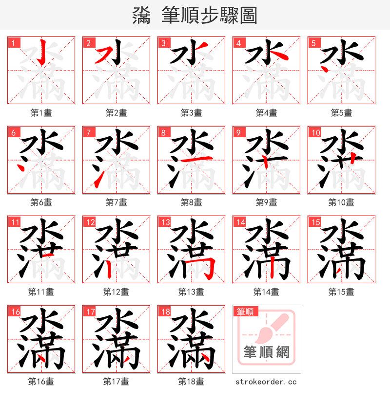 濷 的笔顺分步演示（一笔一画写字）