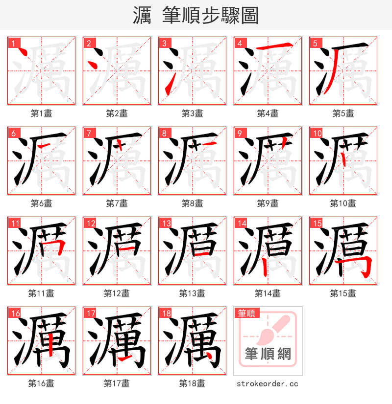 濿 的笔顺分步演示（一笔一画写字）