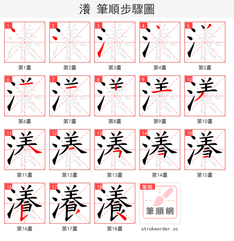 瀁 的笔顺分步演示（一笔一画写字）