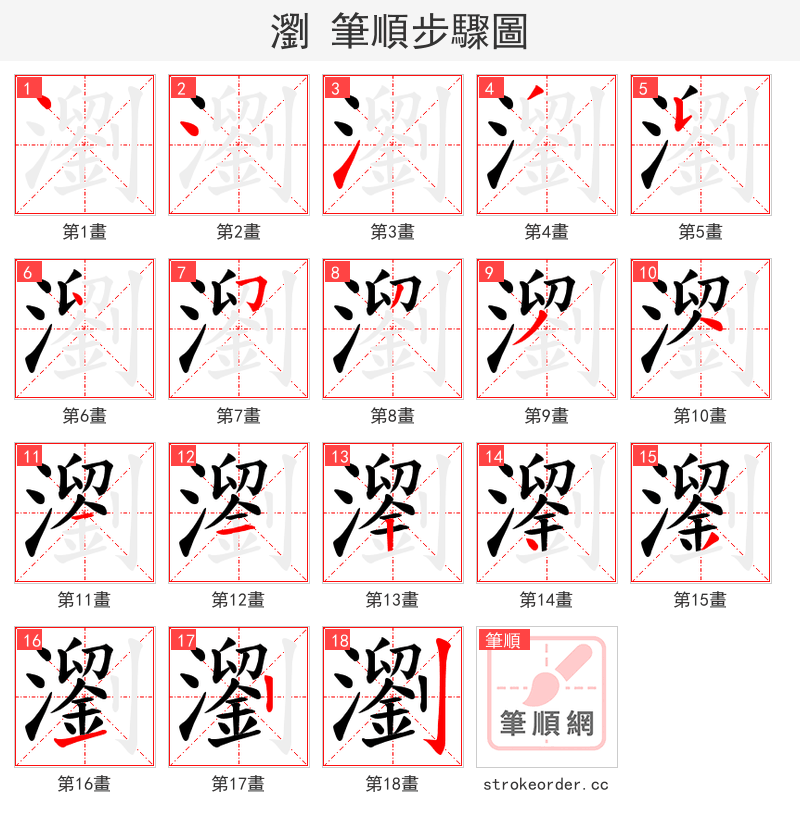 瀏 的笔顺分步演示（一笔一画写字）