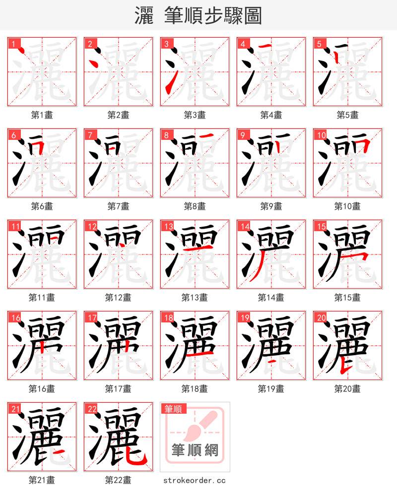 灑 的笔顺分步演示（一笔一画写字）