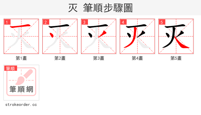 灭 的笔顺分步演示（一笔一画写字）