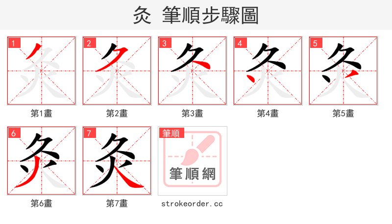 灸 的笔顺分步演示（一笔一画写字）