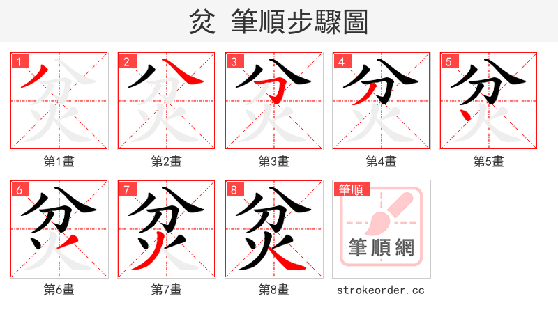 炃 的笔顺分步演示（一笔一画写字）