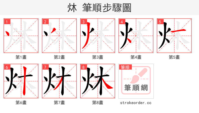 炑 的笔顺分步演示（一笔一画写字）