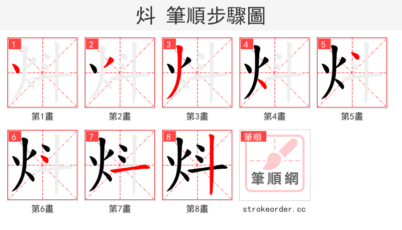 炓 的笔顺分步演示（一笔一画写字）