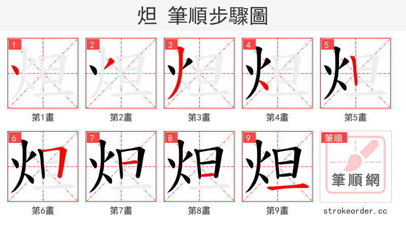 炟 的笔顺分步演示（一笔一画写字）