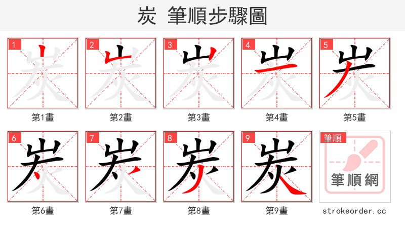stroke order steps of 炭