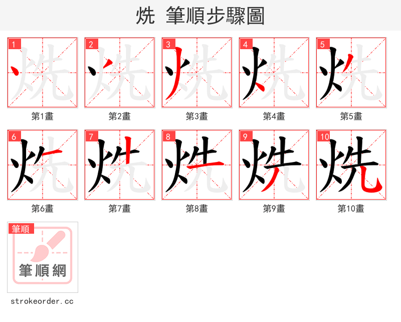 烍 的笔顺分步演示（一笔一画写字）