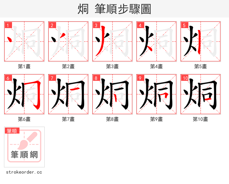 烔 的笔顺分步演示（一笔一画写字）