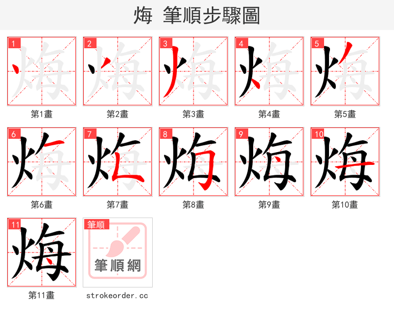 烸 的笔顺分步演示（一笔一画写字）