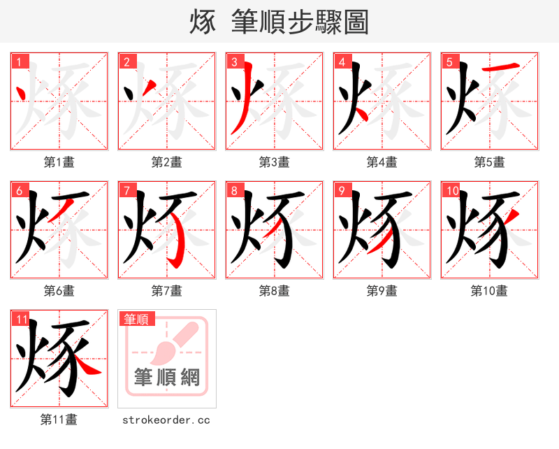 烼 的笔顺分步演示（一笔一画写字）
